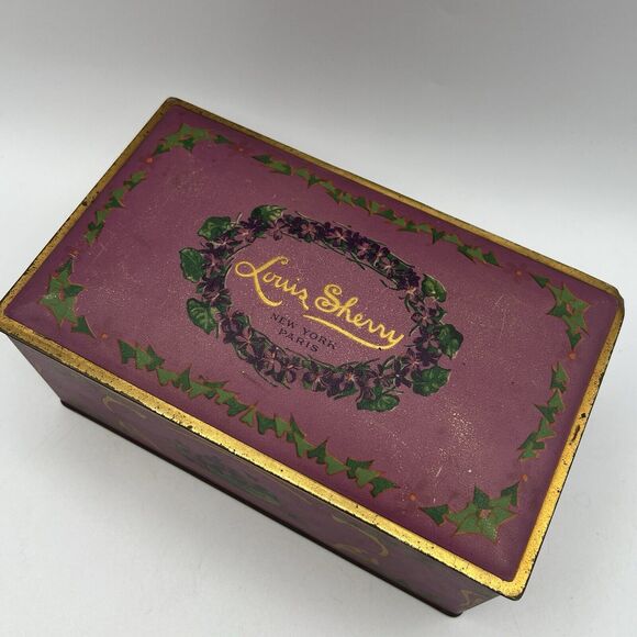 Vintage Pink Gold 8” Louis Sherry Candy Tin Floral New York Paris - Picture 3 of 8